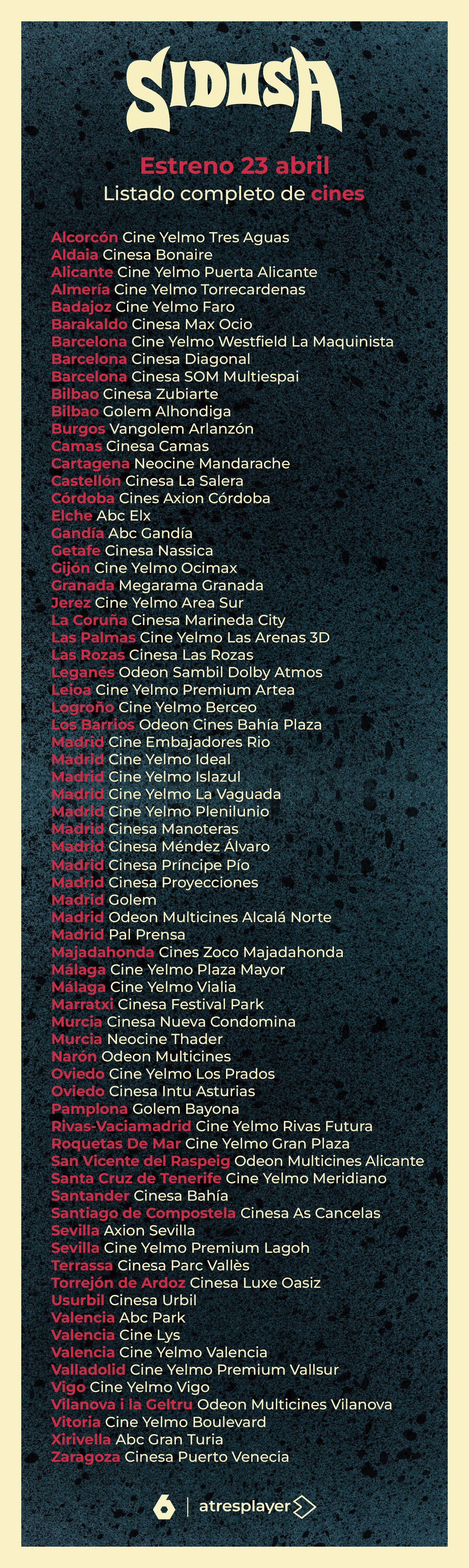 Listado cines estreno Sidosa